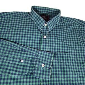 UNTUCKit Mens Medium Green Blue Check Cotton Long Sleeve Button Down
